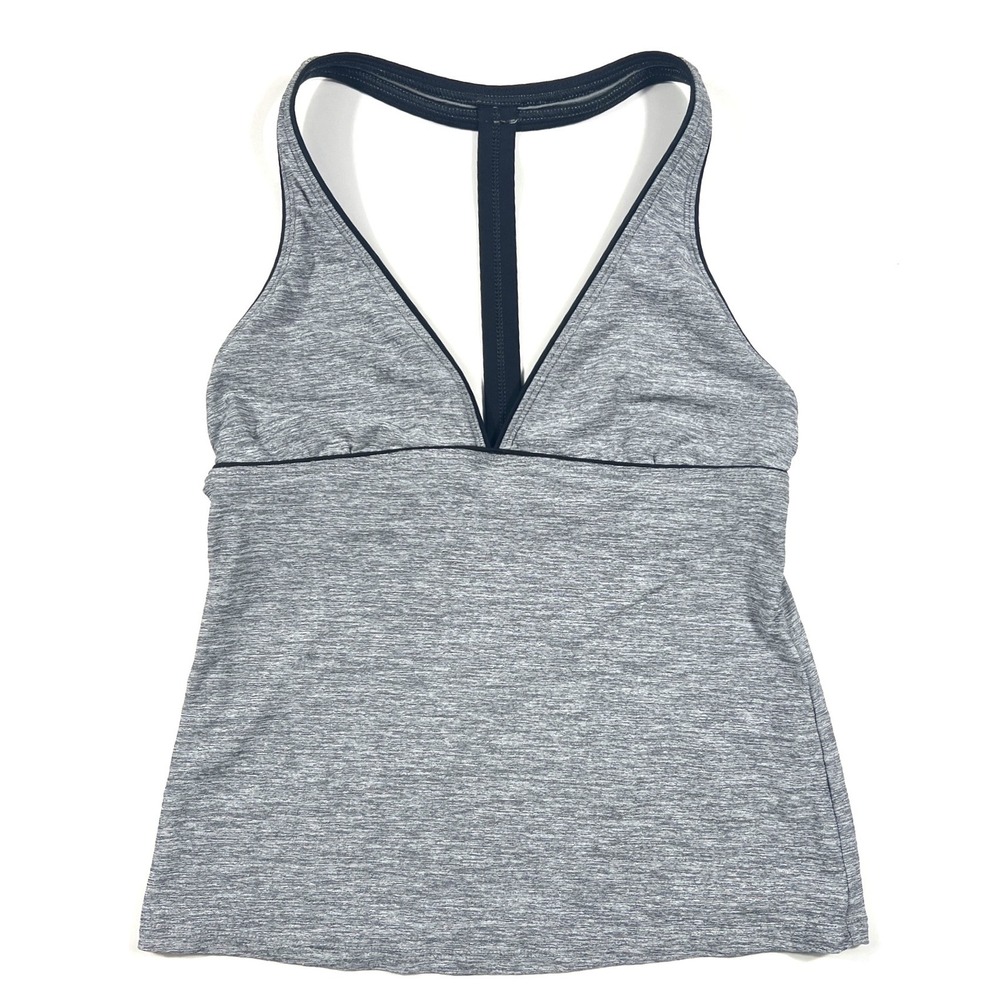 Athleta Heathered Gray T-Back  Tankini Top XS V-Neck Swim Beach Summer